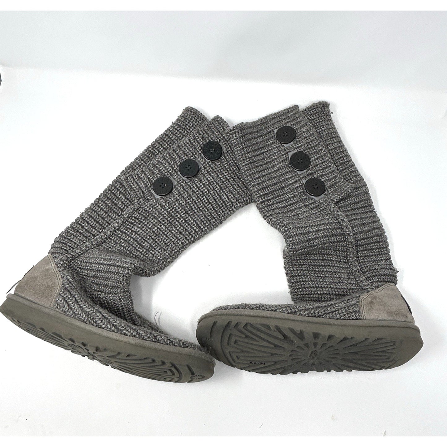 UGG Womens Sz 8 Classic CARDY Winter Boots Buttons Gray Knit Shearling Insoles