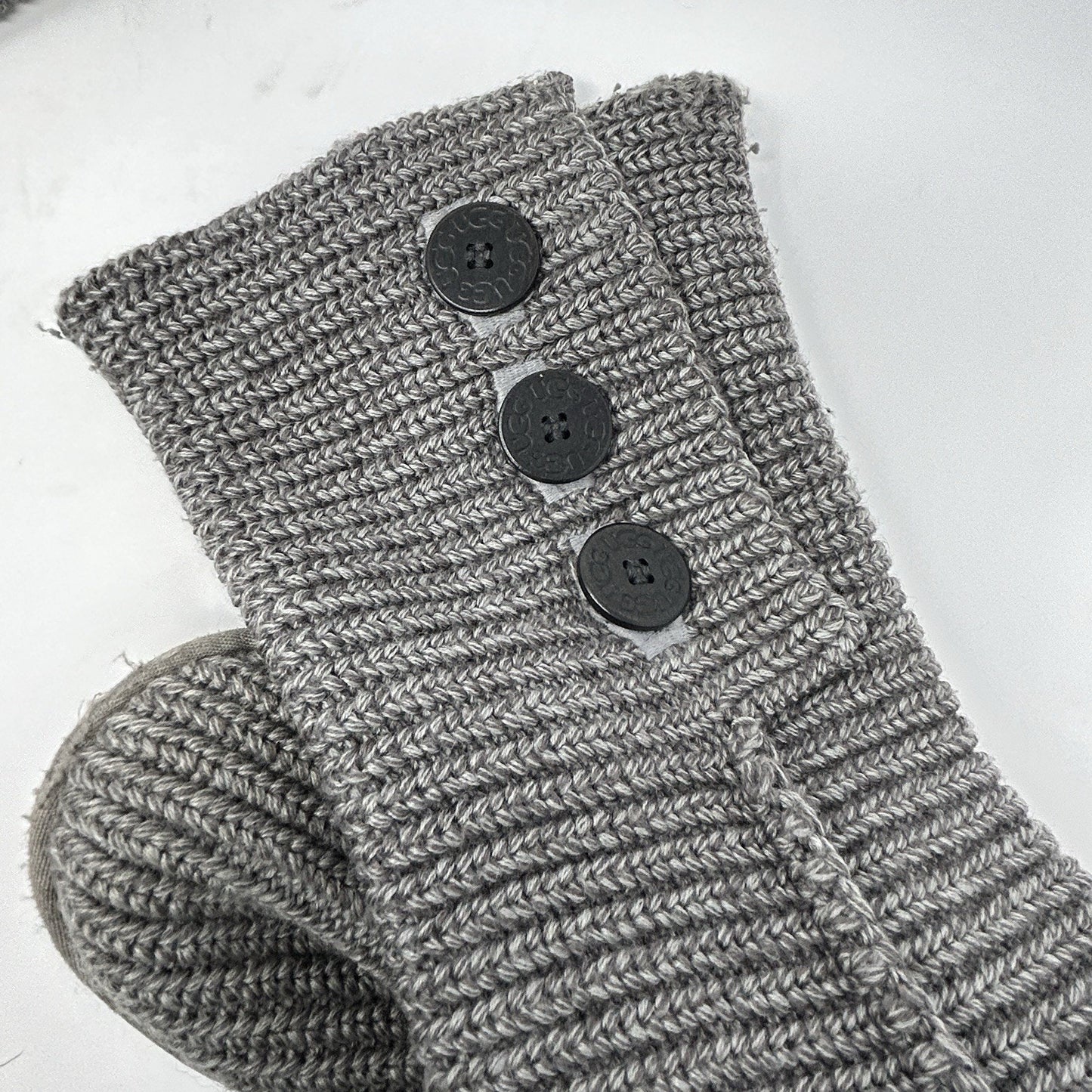 UGG Womens Sz 8 Classic CARDY Winter Boots Buttons Gray Knit Shearling Insoles