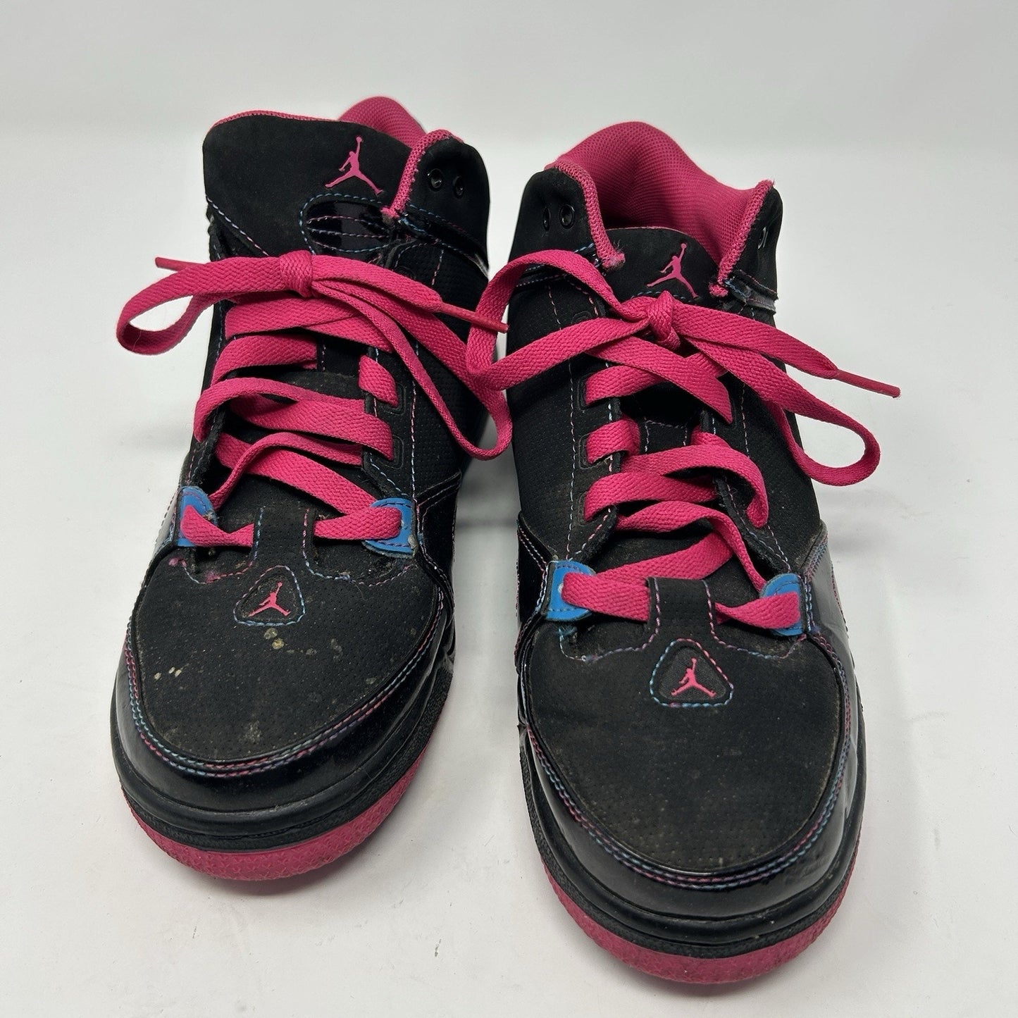 JORDAN FLIGHT MID 2012 AS YOU GO PINK BLACK TEAL PATENT 517629-029. Size 6.5Y
