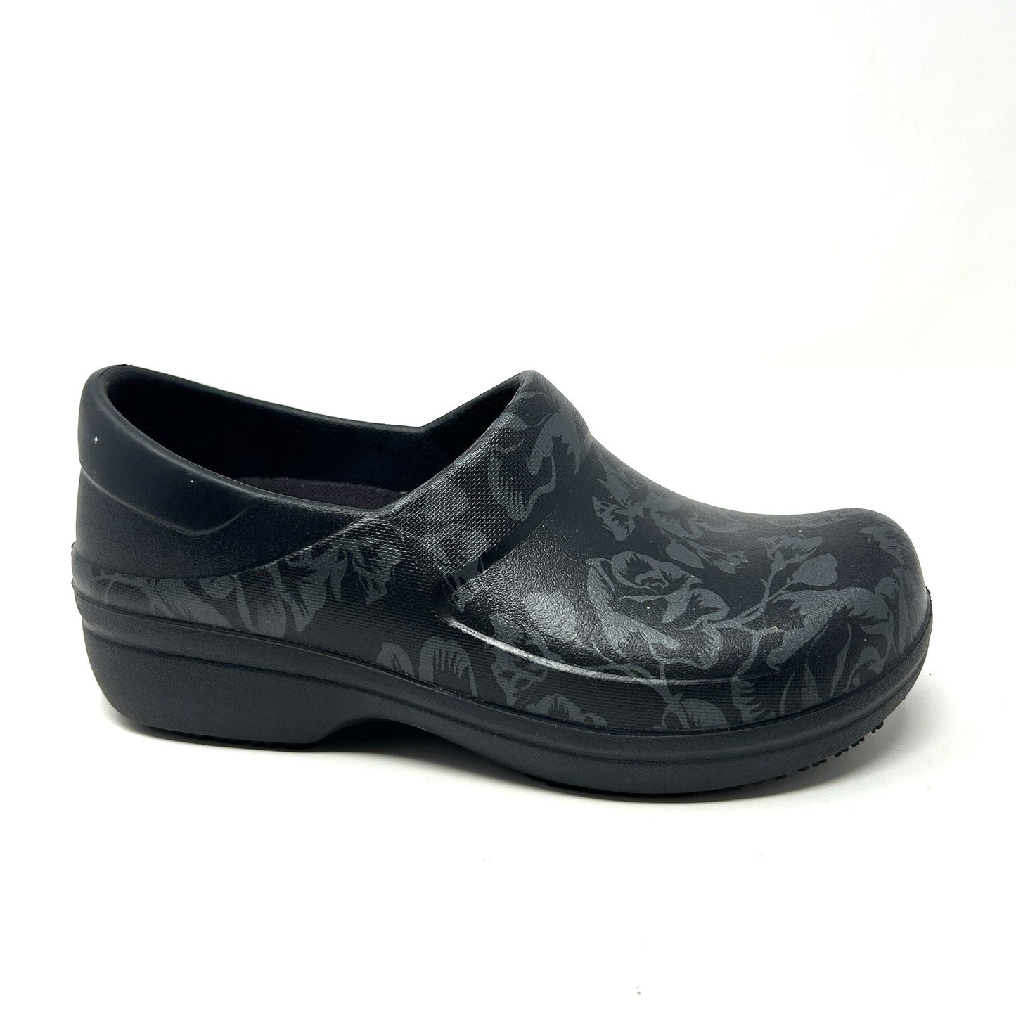 Crocs Neria Pro II Womens Clogs Black Graphic Metallic Floral Rose Nurse Size 4