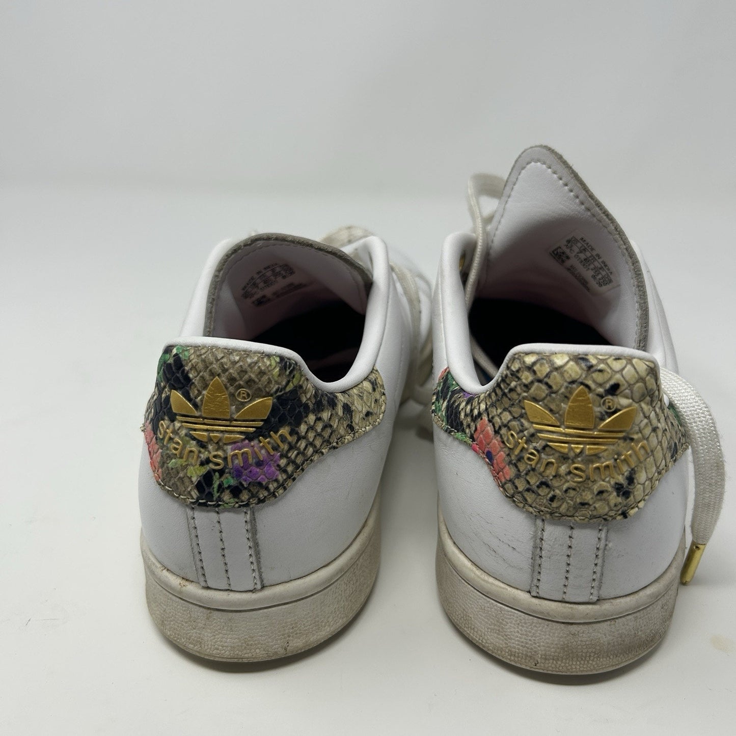 Adidas Stan Smith Womens 8.5 SNAKE SKIN FLORAL Mash Up White Leather Sneaker