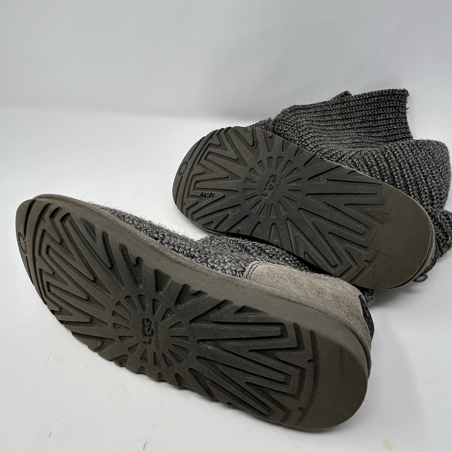 UGG Womens Sz 8 Classic CARDY Winter Boots Buttons Gray Knit Shearling Insoles