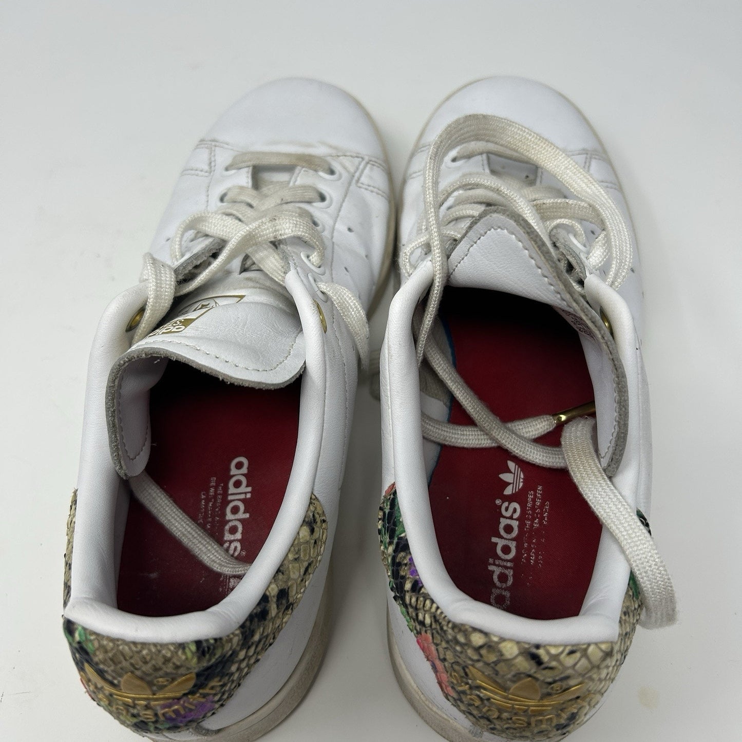 Adidas Stan Smith Womens 8.5 SNAKE SKIN FLORAL Mash Up White Leather Sneaker