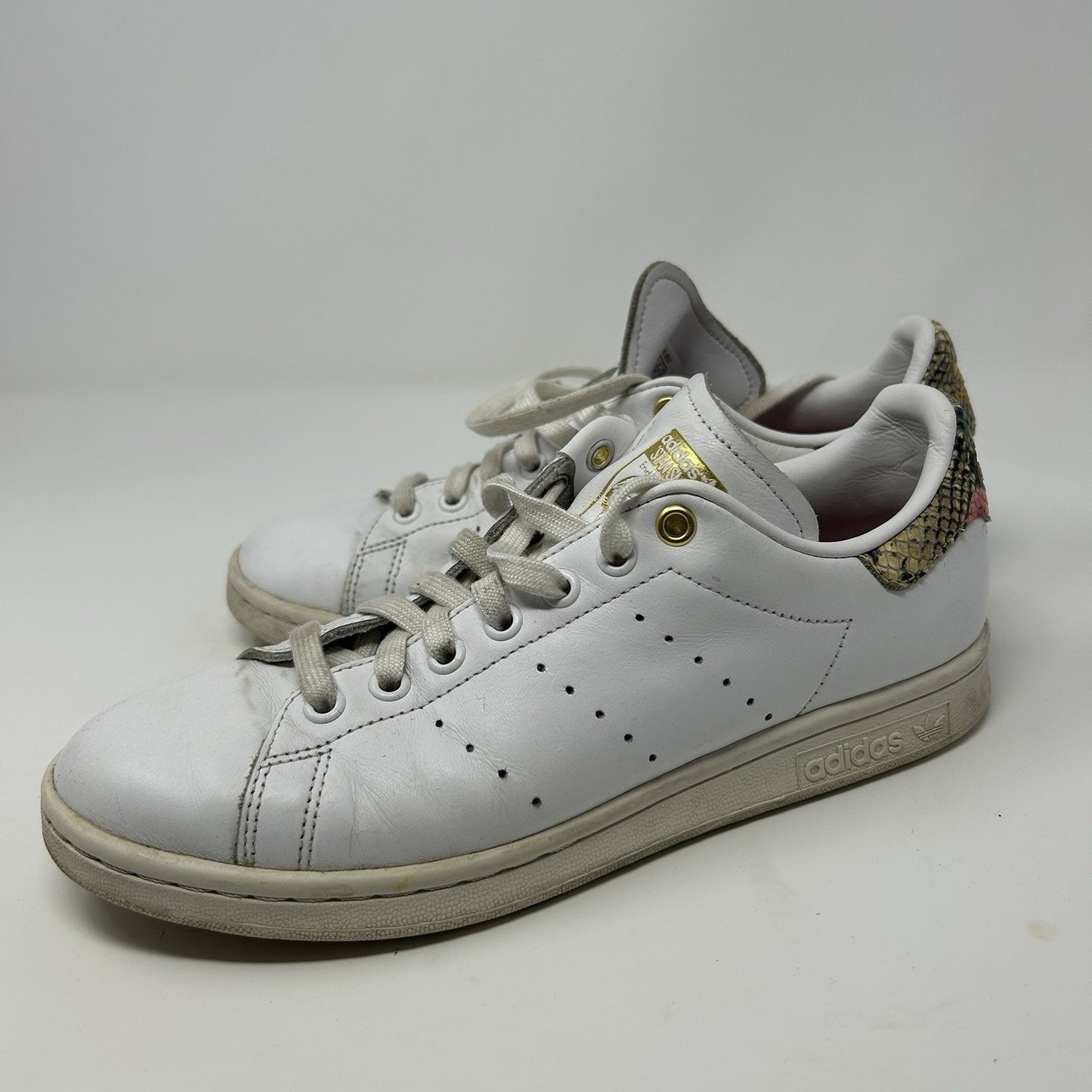 Adidas Stan Smith Womens 8.5 SNAKE SKIN FLORAL Mash Up White Leather Sneaker