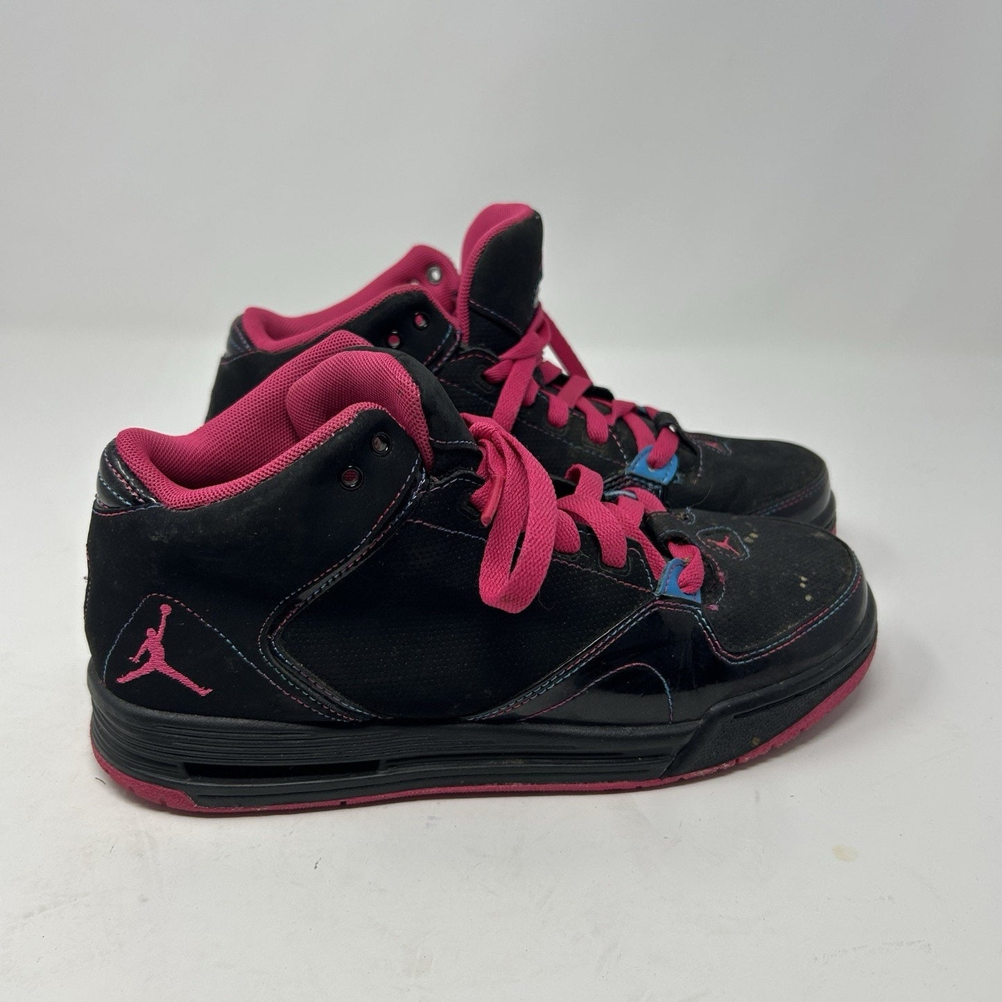 JORDAN FLIGHT MID 2012 AS YOU GO PINK BLACK TEAL PATENT 517629-029. Size 6.5Y