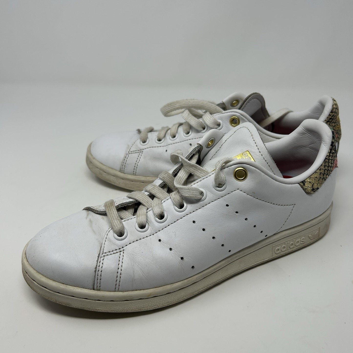 Adidas Stan Smith Womens 8.5 SNAKE SKIN FLORAL Mash Up White Leather Sneaker