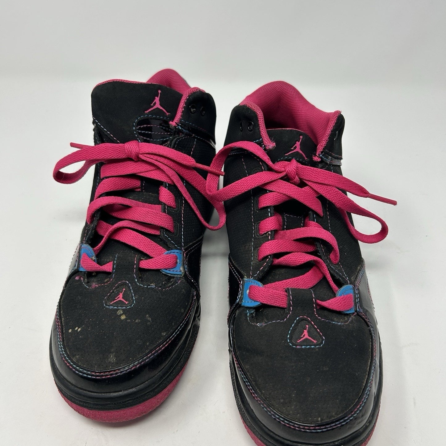 JORDAN FLIGHT MID 2012 AS YOU GO PINK BLACK TEAL PATENT 517629-029. Size 6.5Y