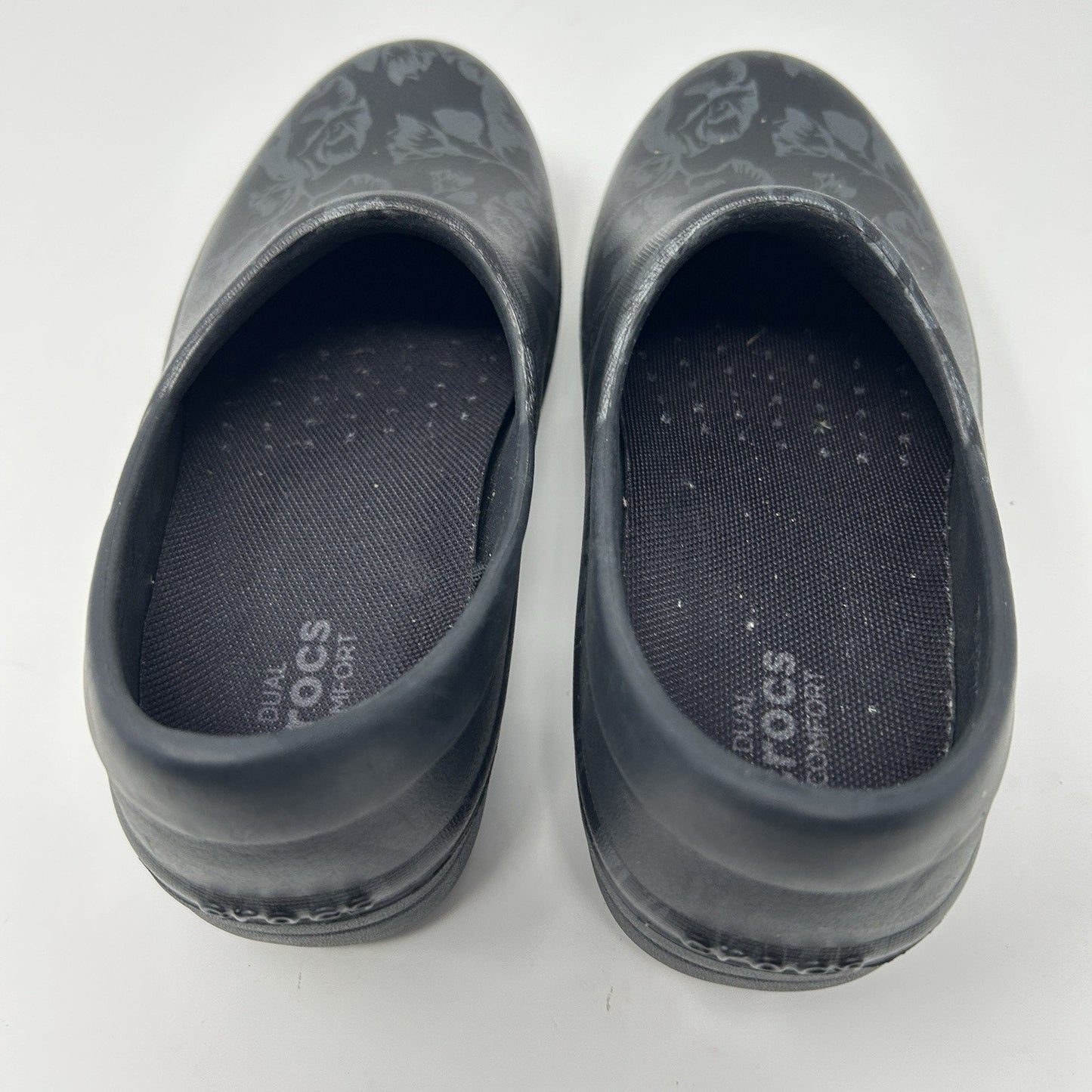 Crocs Neria Pro II Womens Clogs Black Graphic Metallic Floral Rose Nurse Size 4